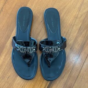 Etienne Aigner brown leather thong sandals